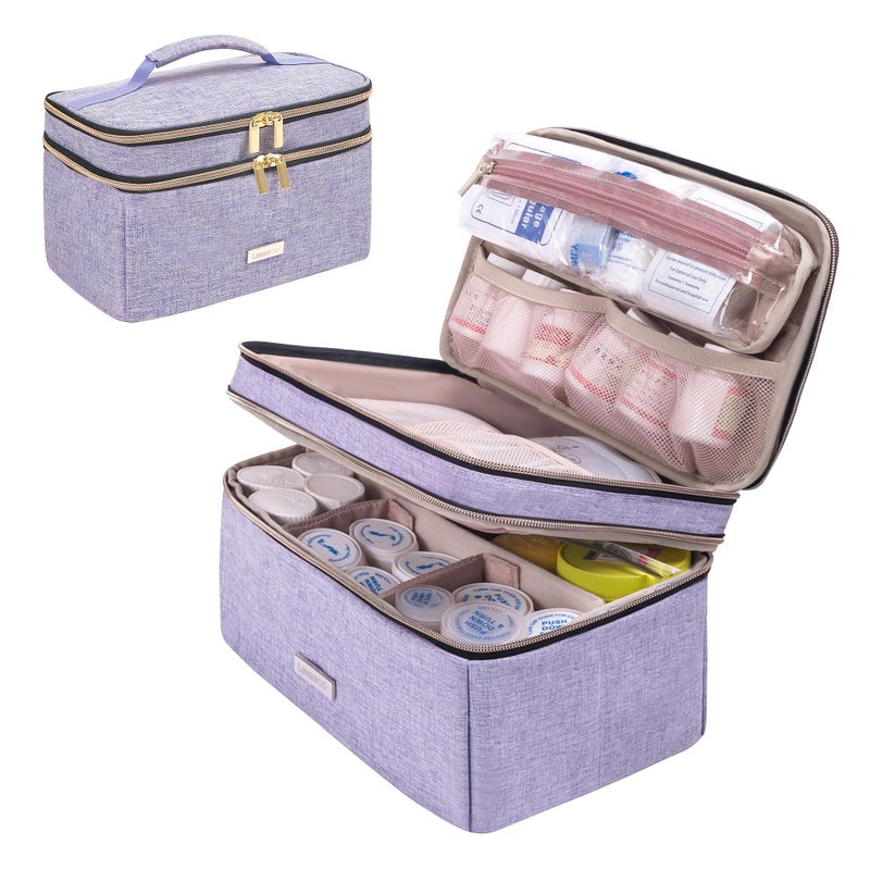 Lexeeco Medicine Storage Bag Pill Bottle Organizer with Portable Small Pouch Travel Medication Bottle Organizer for Emergency Home First Aid Box Kit Purple